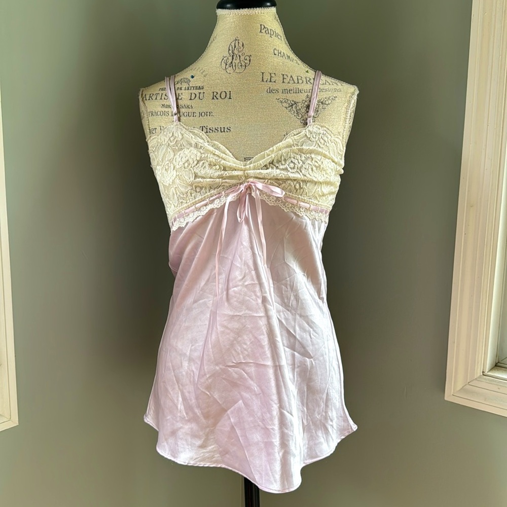 Vintage Jessica McClintock lavender polyester lace short slip dress EVC size 6/8